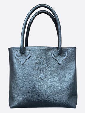 Chrome Hearts Black Leather Cross Patch Tote Bag